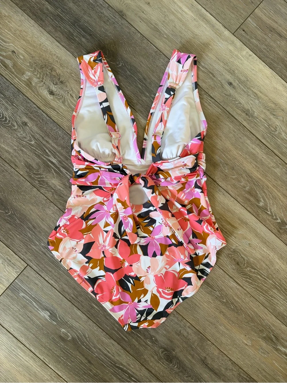 Kona Sol Pink Floral V-Neck One-Piece Swimsuit
